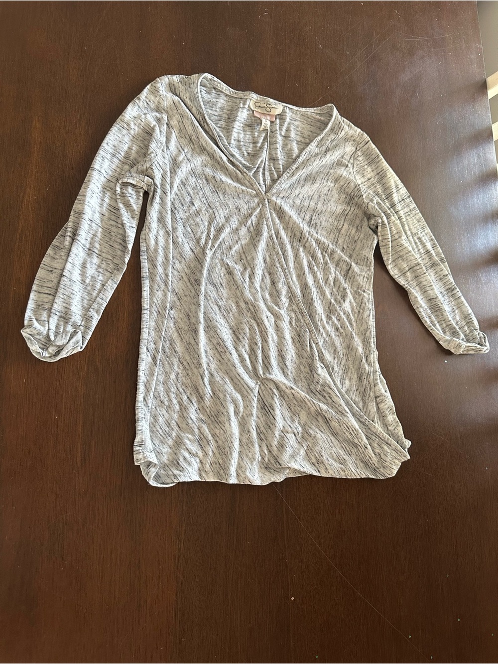 Lightweight Grey V-Neck Long Sleeve Top